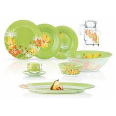 Столовый сервиз POP FLOWER GREEN 46 пр. 6 перс. ОАЭ 66944 Luminarc