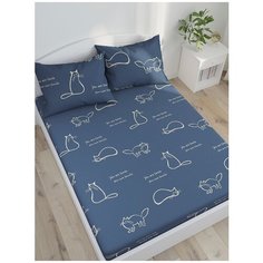 Натяжная простынь на резинке Сказка "Котики" натяжная 180х200 (180*200) см. Натяжная простыня на резинке, 100% хлопок.