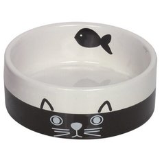 Миска керамическая Nobby "Cat face", с рисунком (цвет: черный/белый), 12x4,5 см