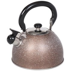 Чайник из нержавеющей стали Daniks M-009BR коричневый мрамор со свистком, 3 л