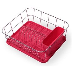 Сушилка для посуды 37*33*13,5см. из хромированной стали с поддоном (красный) Kamille
