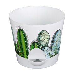 Кашпо IDEA (М-Пластика) с поддоном Ника Деко. Кактусы d18 х 16 см белый