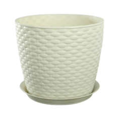 Кашпо IDEA (М-Пластика) с поддоном Ротанг 21 х 18.1 см белый