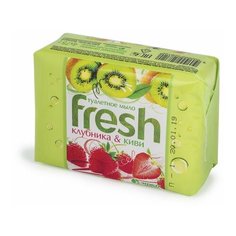 Мыло туалетное 300 г, FRESH (Фреш), комплект 4 шт. х 75 г, "Клубника и киви", 80366, 3 шт.