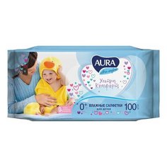 Салфетки влажные комплект 100 шт., для детей AURA "Ultra comfort", универсальные, очищающие, гипоаллергенные, без спирта, 5637, 3 шт.