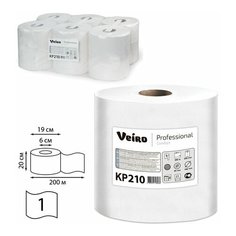 Полотенца бумажные с центральной вытяжкой 200 м, VEIRO (Система M2) COMFORT, 1-слойные, белые, комплект 6 рулонов, KP210, КР210, 1 шт.