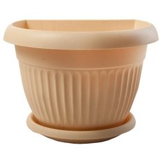 Кашпо IDEA (М-Пластика) с поддоном Ливия 26 х 26 х 19 см. белая глина