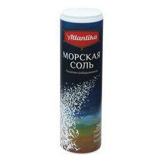 Соль пищевая 250 г "Морская" мелкая, йодированная, пластиковая туба с дозатором, атлантика, 3 шт. Atlantika