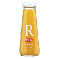 Сок RICH (Рич) 0,2 л, апельсин, подходит для детского питания, стеклянная бутылка, 1658101, 12 шт.