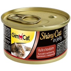 Влажный корм для кошек GimCat ShinyCat Цыпленок с говядиной 12 шт. х 70 г (кусочки в желе)