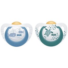 Пустышка латексная ортодонтическая NUK Genius Color 6-18 м, 2 шт., белый/голубой/зеленый