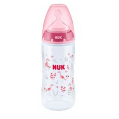 NUK First Choice Plus Бутылочка из полипропилена с соской из силикона разм. M, 300 мл, с рождения, розовый/птицы