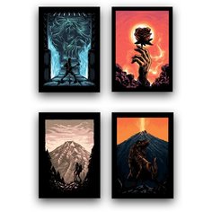 Подарочный набор, открытки поздравительные, 4 шт, PaperFox Динозавр и роза - это про любовь. Подарок сюрприз на день рождения любимой, сувенир подруге, другу, жене, мужу, девушке, парню, коллеге. В комплекте крафт конверт для денег. Почтовые. 10 Х 15с