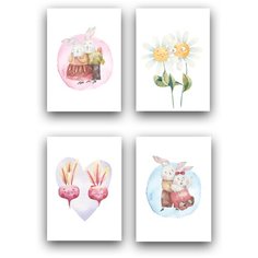 Подарочный набор, открытки поздравительные, 4 шт, PaperFox Милые зайки, это любовь, для взрослых. Подарок сюрприз на день рождения, сувенир подруге, другу, жене, мужу, девушке, парню, коллеге. В комплекте крафт конверт для денег. Почтовые. 10Х15см