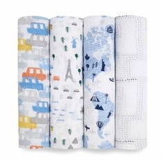 Многоразовые пеленки aden + anais муслин maxi-langes, 112х112 little big world 4 шт.