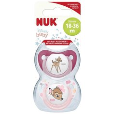 Пустышка Nuk Дисней Бэмби силиконовая 18-36 мес. 2 шт., белый/розовый