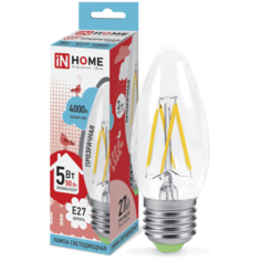 Лампа светодиодная LED-свеча-deco 5Вт 230В Е27 4000К 450Лм прозрачная IN HOME 4690612007595 (упаковка 10 шт)