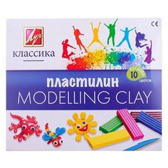 Пластилин классический ЛУЧ "Классика", 10 цветов, 200 г, со стеком, картонная упаковка, 7С304-08