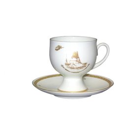 Чашка с блюдцем кофейная. Императорский фарфоровый завод. Форма Классическая-2. Рисунок Северная столица. 160 мл.
