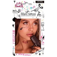 Miami tattoos Набор переводных тату Girl Power by Sonya Sabotage (6 листов) черный/розовый