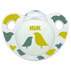 Пустышка силиконовая ортодонтическая NUK Trendline Adore 6-18 м, зеленый/птицы