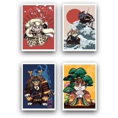 Подарочный набор, открытки, 4 шт, PaperFox Кот СаМурррай - любовь. Подарок на день рождения любимой, на годовщину, сувенир подруге, другу, жене, мужу, девушке, парню, коллеге. В комплекте крафт конверт для денег. Почтовые. 10 Х 15см.