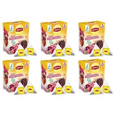 Lipton Cherry Morello черный чай в пирамидках с кусочками вишни, 6 упаковок по 20 шт