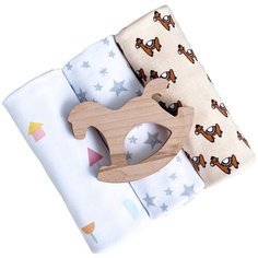 Многоразовые пеленки Mjolk Лошадки/Звёзды/Игрушки 120х85 3 шт. бежевый/белый 3 шт. 1 шт.