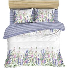 Постельное белье евростандарт Василиса Цветущий луг 12009, поплин, 2 наволочки 70 х 70 см, фиолетовый/белый