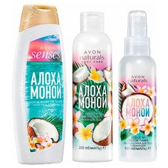 AVON Набор "Кокос и цветок тиаре"(гель для душа 500мл+спрей для тела 100 мл+лосьон для тела 200 мл), для женщин