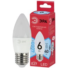 ECO LED B35-6W-840-E27 ЭРА (диод, свеча, 6Вт, нейтр, E27) (10/100/3500) Б0020621 (упаковка 10 шт) ERA