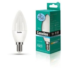 Лампа светодиодная LED8-C35/845/E14 8Вт свеча 4500К бел. E14 750лм 170-265В Camelion 12386 (упаковка 10 шт)