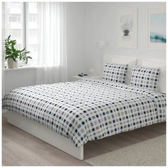 Постельное белье Пододеяльник и 2 наволочки, белый синий/клетка200x200/50x70 см Ikea
