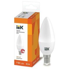 Лампа светодиодная ECO C35 9Вт свеча 3000К E14 230В ИЭК LLE-C35-9-230-30-E14 (упаковка 10 шт) IEK