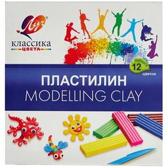 Пластилин классический ЛУЧ "Классика", 12 цветов, 240 г, со стеком, картонная упаковка, 7С331-08