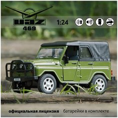 Машинка металлическая ТМ "Автопанорама", УАЗ-469, масштаб 1:24, цвет хаки, открывающиеся двери, капот, багажник,инерция