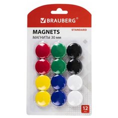 Магниты BRAUBERG "STANDARD" 30 мм, набор 12 шт., ассорти, 237472