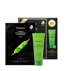 Набор Тканевые маски для лица с центеллой + успокаивающая эссенция, JMsolution, 10шт+100мл