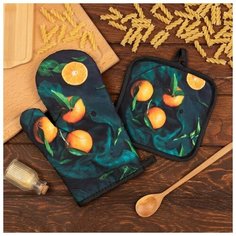 Кух. набор Доляна "Апельсины" прихватка 17*17 см, варежка-прихватка 26*16 см, 100% п/э 6491109