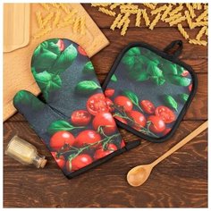 Кух. набор Доляна "Cherry" прихватка 17*17 см, варежка-прихватка 26*16 см, 100% п/э 6491117