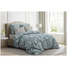 Постельное белье семейное Веселина Валентино, поплин, 2 наволочки 50 х 70 см, зеленый/бежевый