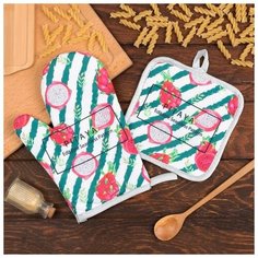 Кух. набор Доляна "Папайя" прихватка 17*17 см, варежка-прихватка 26*16 см, 100% п/э 6491106