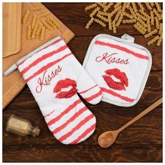 Кух. набор Доляна "Kisses" прихватка 17*17 см, варежка-прихватка 26*16 см, 100% п/э 6491116