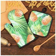 Кух. набор Доляна "Ананасы" прихватка 17*17 см, варежка-прихватка 26*16 см, 100% п/э 6491118