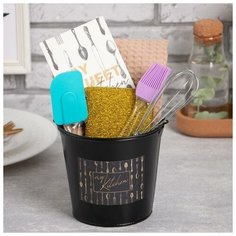 Набор подарочный "My kitchen" ведро, полотенце 35х60, лопатка, кисть, венчик,губка 7084241 Доляна