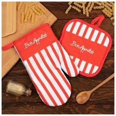 Кух. набор Доляна "Bon appetit" прихватка 17*17 см, варежка-прихватка 26*16 см, 100% п/э 6491114