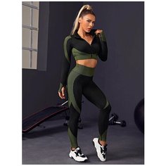 Спортивный костюм/Костюм для фитнеса/Костюм для йоги/Тайтсы+Рашгард+Топ Noname