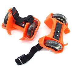 Детские накладные роликовые коньки на пятку/обувь Small whirlwind pulley с подсветкой колес, оранжевые Baziator