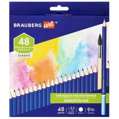 Карандаши художественные цветные акварельные BRAUBERG ART CLASSIC, 48 цветов, грифель 3,3 мм, 181532