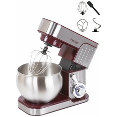Планетарный миксер Pioneer MX330 wine maroon с LED-индикацией, 6 скоростями, импульсным режимом, 3 насадками и чашей объемом 6 л, 1300 Вт